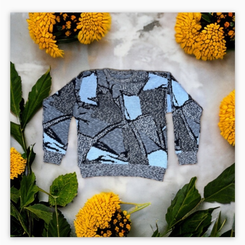 -Tip Top-VTG -Retro Funky oh so cool Grandpa Sweater -Blue/Grays-SzXL-EUC-Soft!